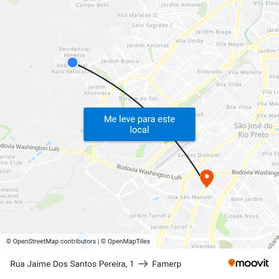 Rua Jaime Dos Santos Pereira, 1 to Famerp map