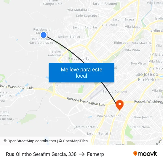 Rua Olintho Serafim Garcia, 338 to Famerp map