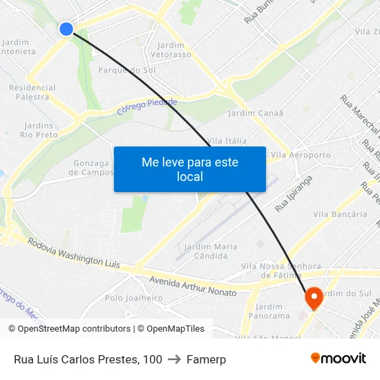 Rua Luís Carlos Prestes, 100 to Famerp map