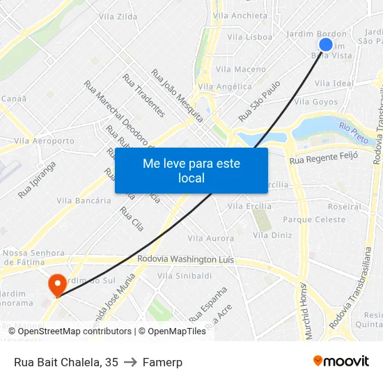 Rua Bait Chalela, 35 to Famerp map