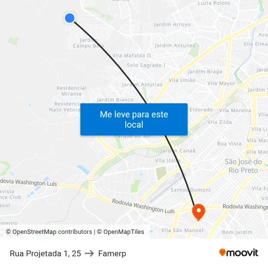 Rua Projetada 1, 25 to Famerp map