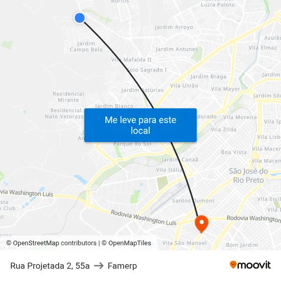 Rua Projetada 2, 55a to Famerp map