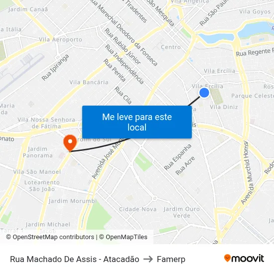 Rua Machado De Assis - Atacadão to Famerp map