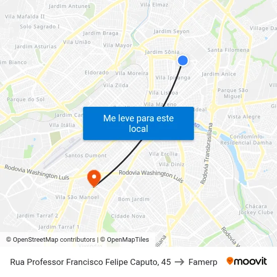 Rua Professor Francisco Felipe Caputo, 45 to Famerp map