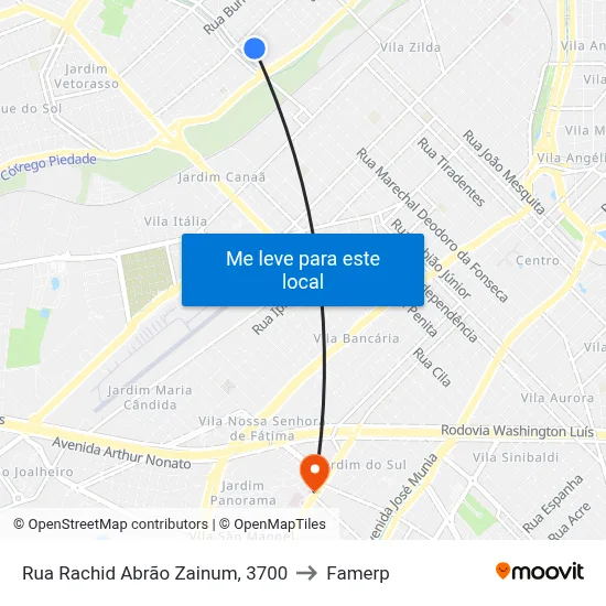 Rua Rachid Abrão Zainum, 3700 to Famerp map