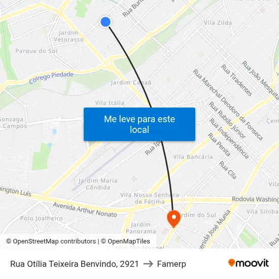 Rua Otília Teixeira Benvindo, 2921 to Famerp map