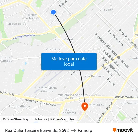 Rua Otília Teixeira Benvindo, 2692 to Famerp map