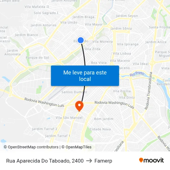 Rua Aparecida Do Taboado, 2400 to Famerp map