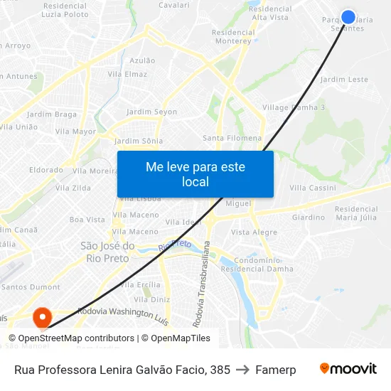 Rua Professora Lenira Galvão Facio, 385 to Famerp map