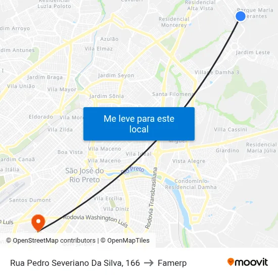 Rua Pedro Severiano Da Silva, 166 to Famerp map