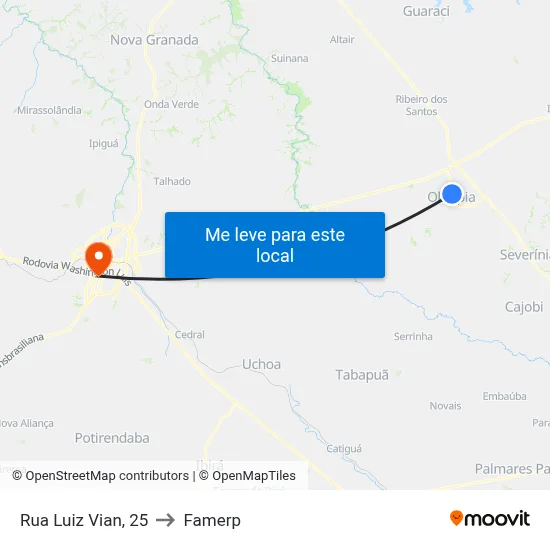 Rua Luiz Vian, 25 to Famerp map