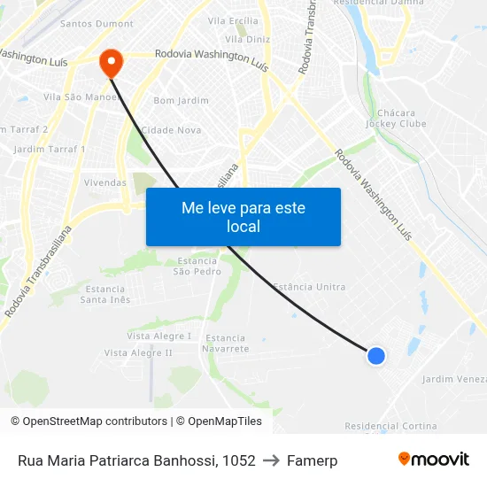 Rua Maria Patriarca Banhossi, 1052 to Famerp map