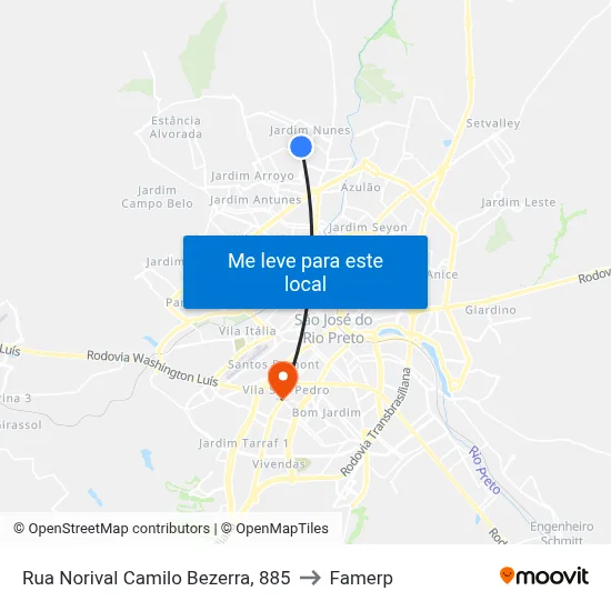 Rua Norival Camilo Bezerra, 885 to Famerp map
