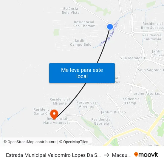 Estrada Municipal Valdomiro Lopes Da Silva, 65 to Macaubal map