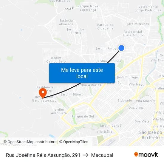 Rua Joséfina Réis Assunção, 291 to Macaubal map