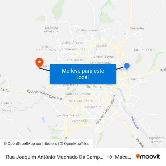 Rua Joaquim Antônio Machado De Campos, 316-370 to Macaubal map