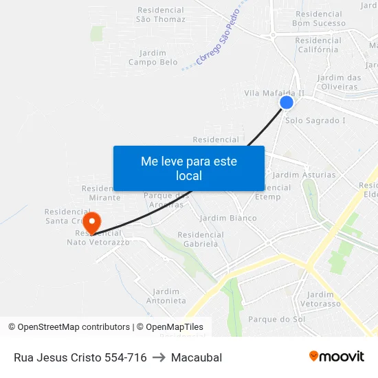 Rua Jesus Cristo 554-716 to Macaubal map