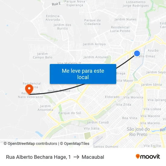 Rua Alberto Bechara Hage, 1 to Macaubal map