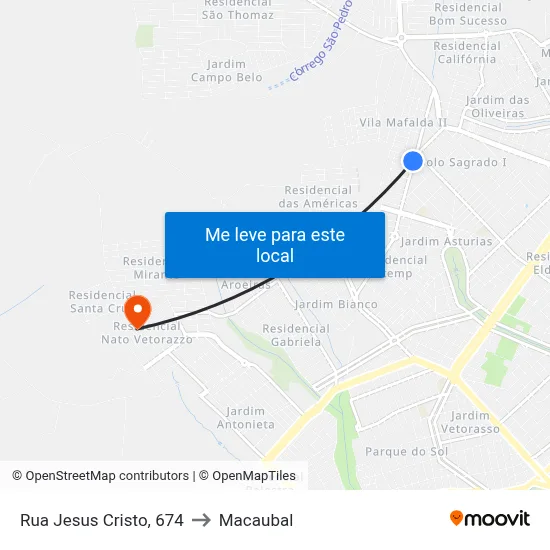 Rua Jesus Cristo, 674 to Macaubal map