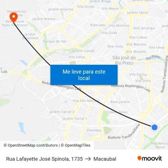 Rua Lafayette José Spínola, 1735 to Macaubal map