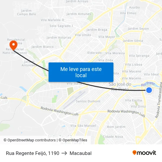 Rua Regente Feijó, 1190 to Macaubal map