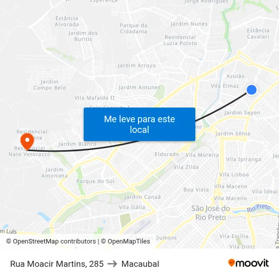 Rua Moacir Martins, 285 to Macaubal map