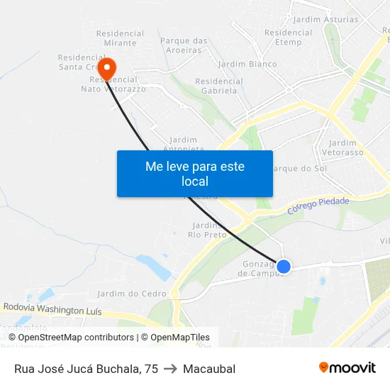 Rua José Jucá Buchala, 75 to Macaubal map