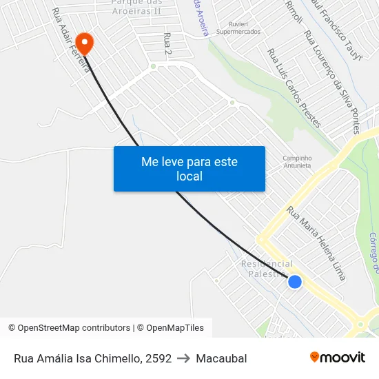 Rua Amália Isa Chimello, 2592 to Macaubal map