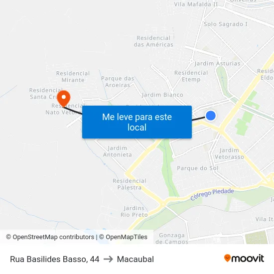 Rua Basilides Basso, 44 to Macaubal map