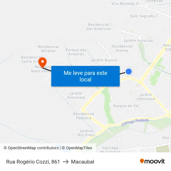 Rua Rogério Cozzi, 861 to Macaubal map