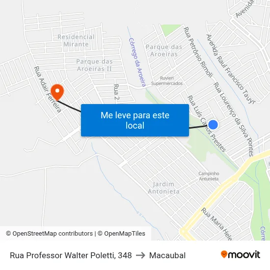 Rua Professor Walter Poletti, 348 to Macaubal map