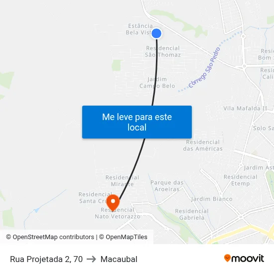 Rua Projetada 2, 70 to Macaubal map
