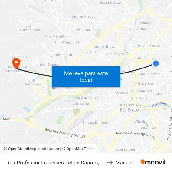 Rua Professor Francisco Felipe Caputo, 45 to Macaubal map
