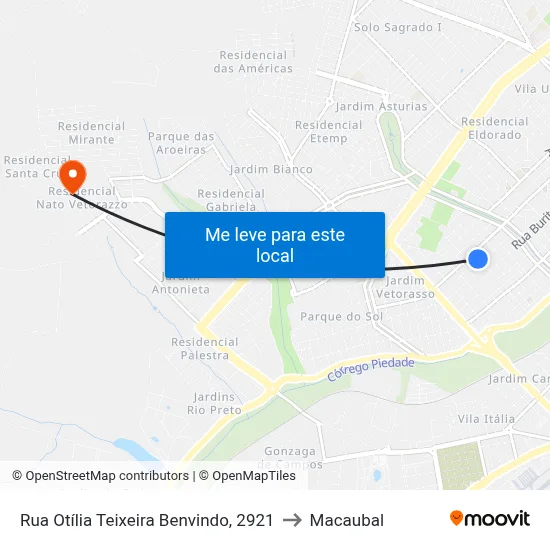 Rua Otília Teixeira Benvindo, 2921 to Macaubal map