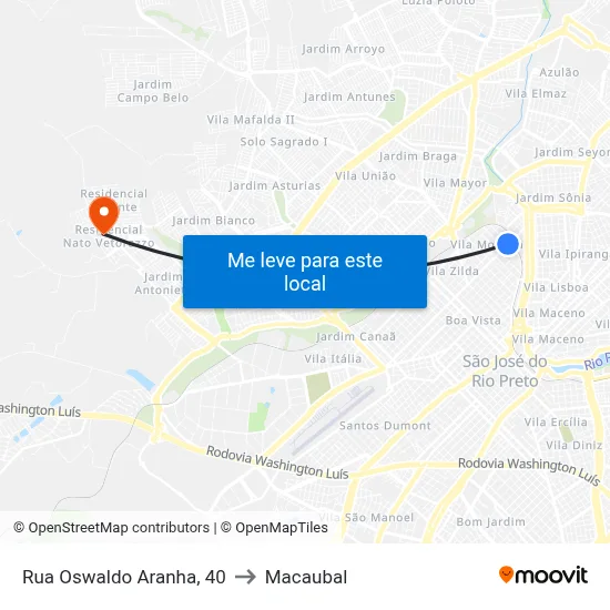 Rua Oswaldo Aranha, 40 to Macaubal map
