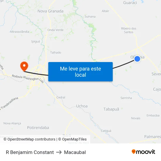 R Benjamim Constant to Macaubal map