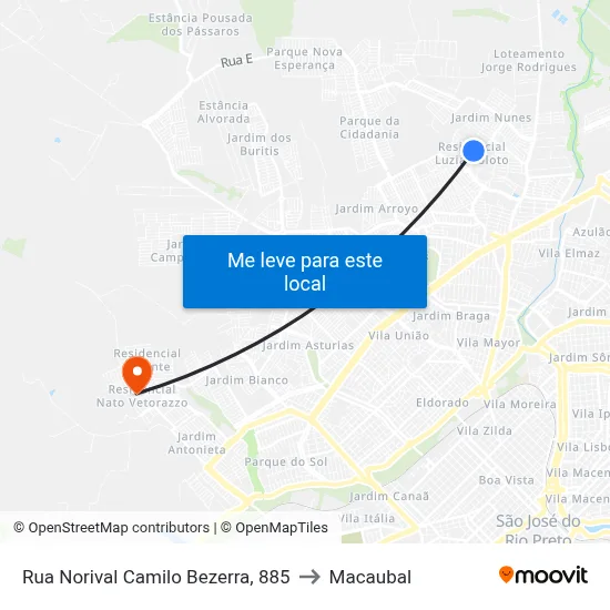 Rua Norival Camilo Bezerra, 885 to Macaubal map