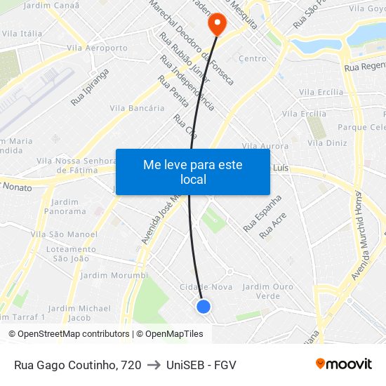 Rua Gago Coutinho, 720 to UniSEB - FGV map