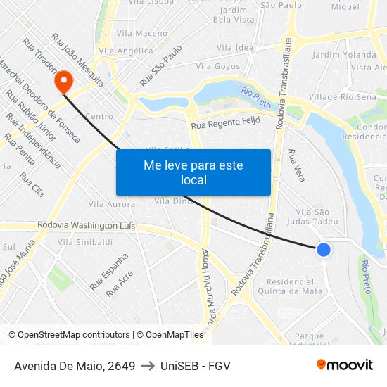 Avenida De Maio, 2649 to UniSEB - FGV map