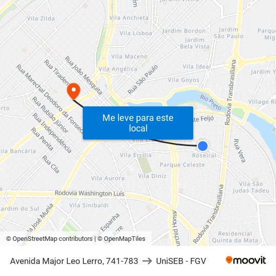 Avenida Major Leo Lerro, 741-783 to UniSEB - FGV map