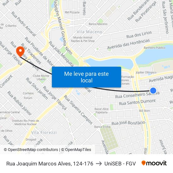 Rua Joaquim Marcos Alves, 124-176 to UniSEB - FGV map