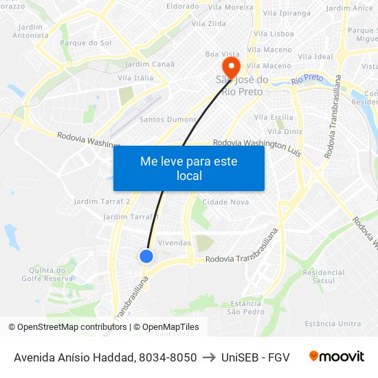 Avenida Anísio Haddad, 8034-8050 to UniSEB - FGV map