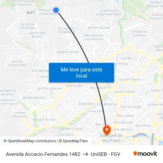 Avenida Accacio Fernandes 1482 to UniSEB - FGV map