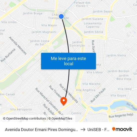 Avenida Doutor Ernani Pires Domingues, 76 to UniSEB - FGV map