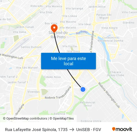 Rua Lafayette José Spínola, 1735 to UniSEB - FGV map