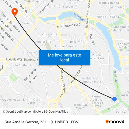 Rua Amália Gerosa, 231 to UniSEB - FGV map