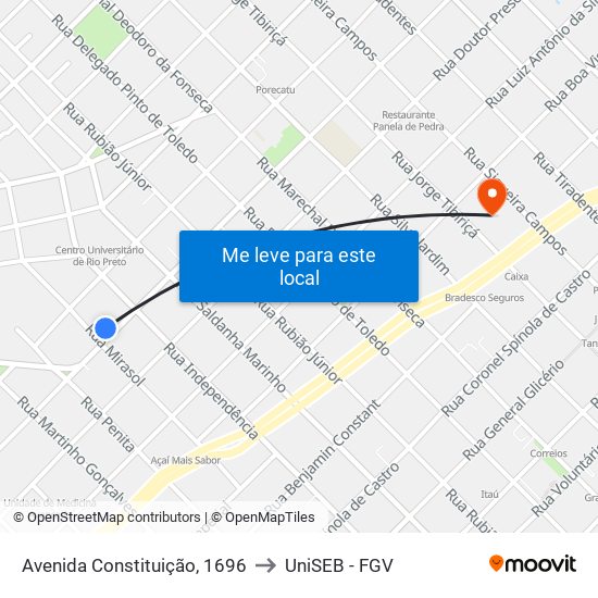 Avenida Constituição, 1696 to UniSEB - FGV map