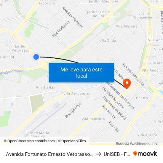 Avenida Fortunato Ernesto Vetorasso, 372 to UniSEB - FGV map