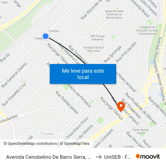 Avenida Cenobelino De Barro Serra, 929 to UniSEB - FGV map