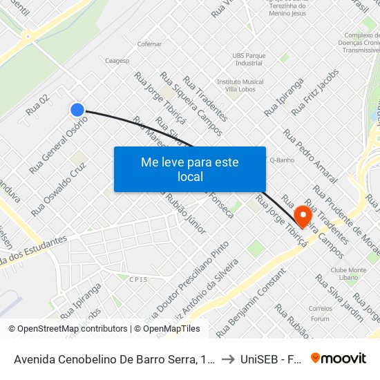 Avenida Cenobelino De Barro Serra, 1413 to UniSEB - FGV map
